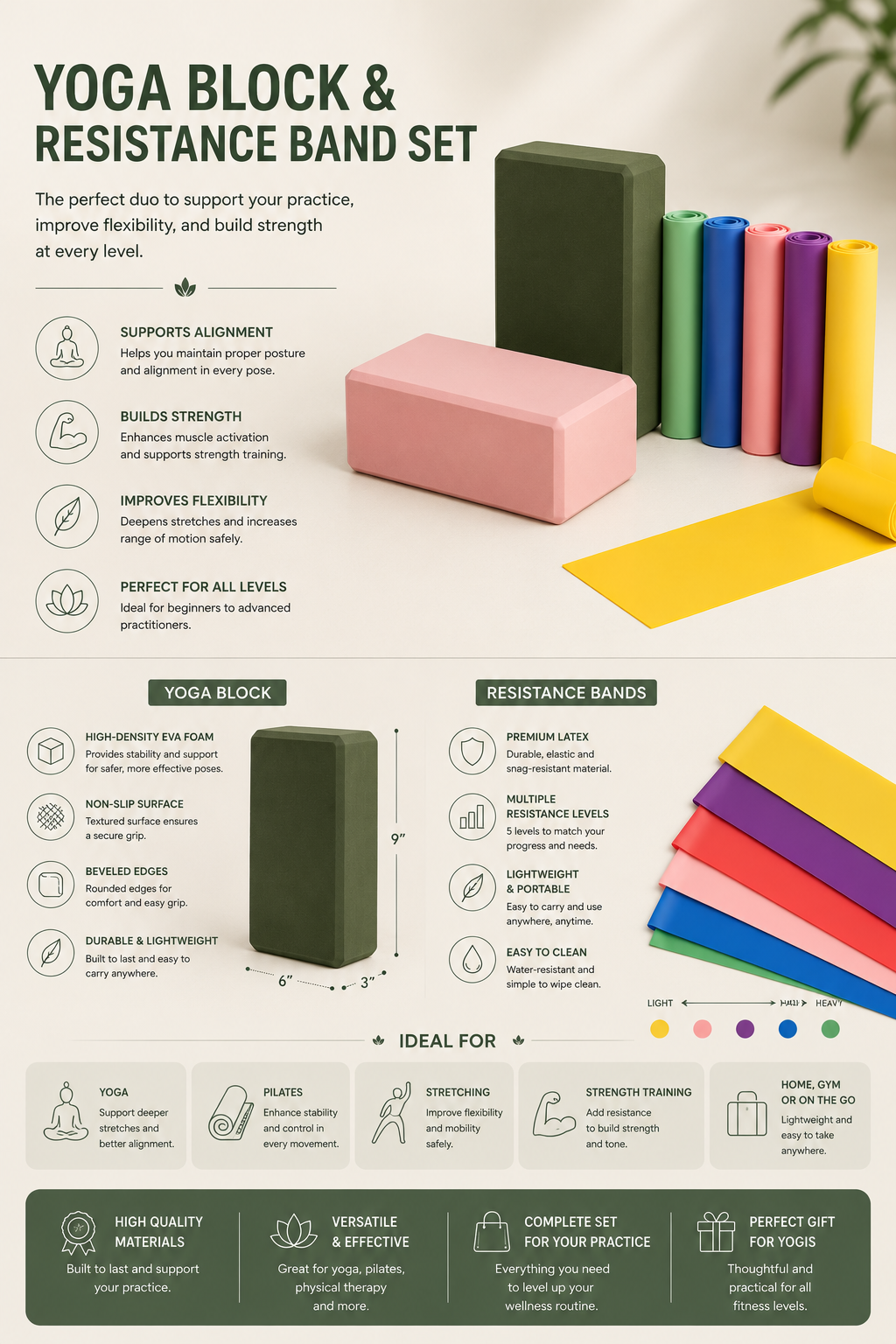 Yoga Block & Resistance Band Set