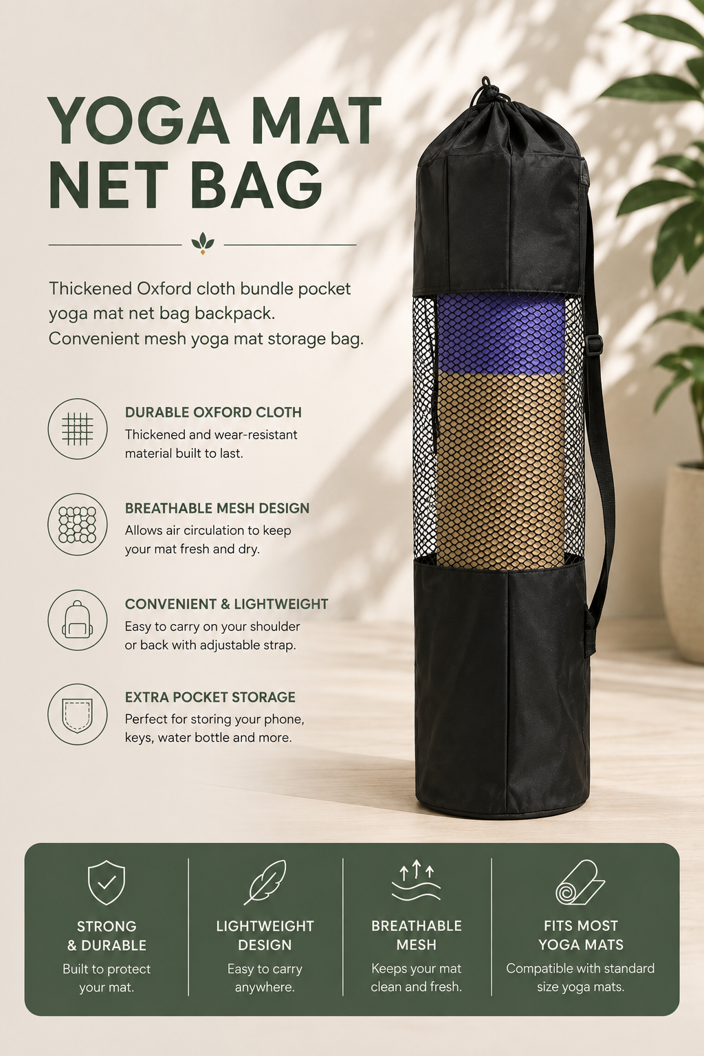Yoga Mat Carry Bag - Breathable Mesh Net Backpack